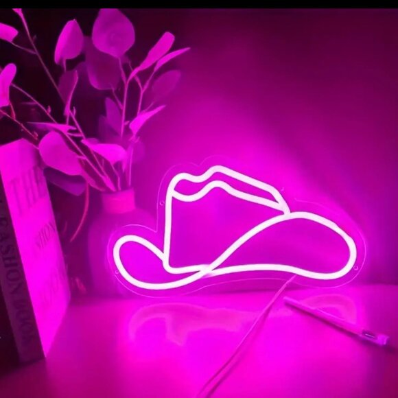 PINK COWGIRL HAT NEON LED SIGN - Picture 1 of 5